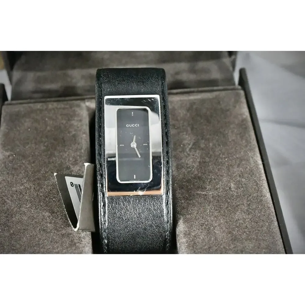 Gucci 7800L Quartz Black Leather Bangle Watch Box Tags Small 6